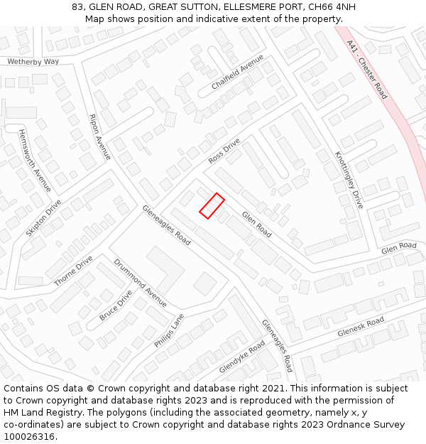 83, GLEN ROAD, GREAT SUTTON, ELLESMERE PORT, CH66 4NH: Location map and indicative extent of plot