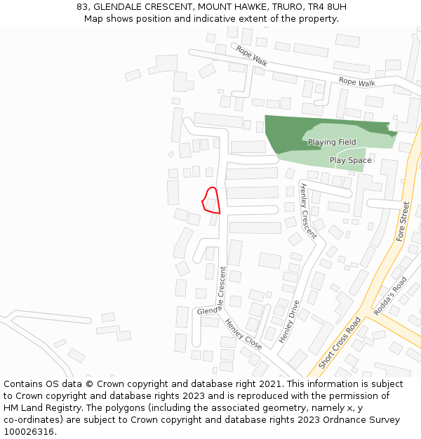 83, GLENDALE CRESCENT, MOUNT HAWKE, TRURO, TR4 8UH: Location map and indicative extent of plot