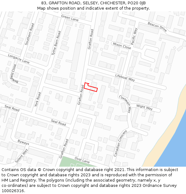 83, GRAFTON ROAD, SELSEY, CHICHESTER, PO20 0JB: Location map and indicative extent of plot