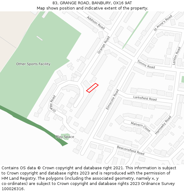 83, GRANGE ROAD, BANBURY, OX16 9AT: Location map and indicative extent of plot