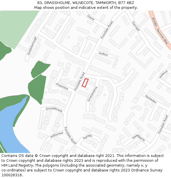 83, GRASSHOLME, WILNECOTE, TAMWORTH, B77 4BZ: Location map and indicative extent of plot