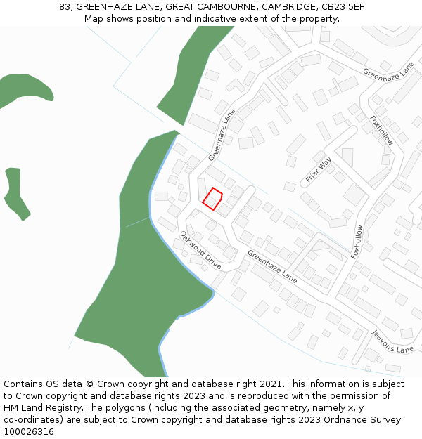 83, GREENHAZE LANE, GREAT CAMBOURNE, CAMBRIDGE, CB23 5EF: Location map and indicative extent of plot