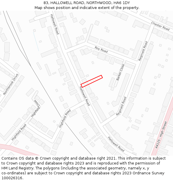 83, HALLOWELL ROAD, NORTHWOOD, HA6 1DY: Location map and indicative extent of plot