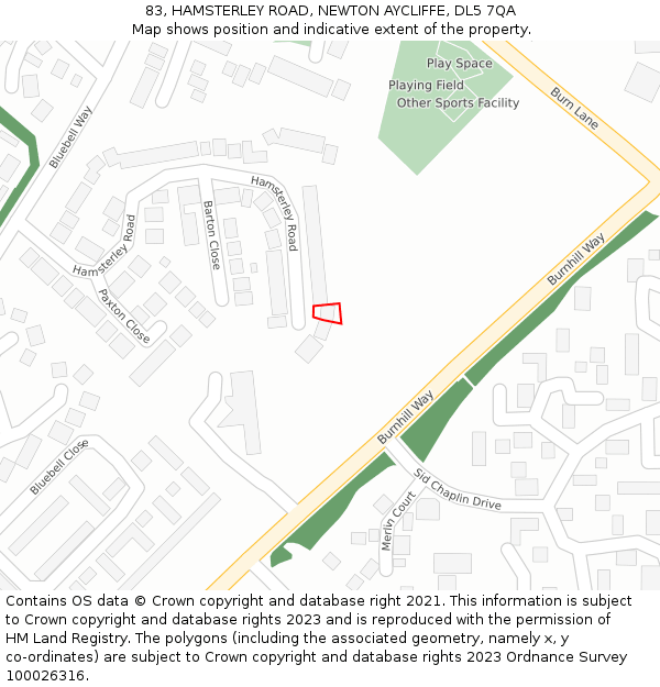 83, HAMSTERLEY ROAD, NEWTON AYCLIFFE, DL5 7QA: Location map and indicative extent of plot