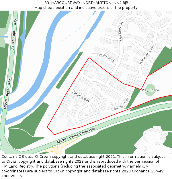 83, HARCOURT WAY, NORTHAMPTON, NN4 8JR: Location map and indicative extent of plot