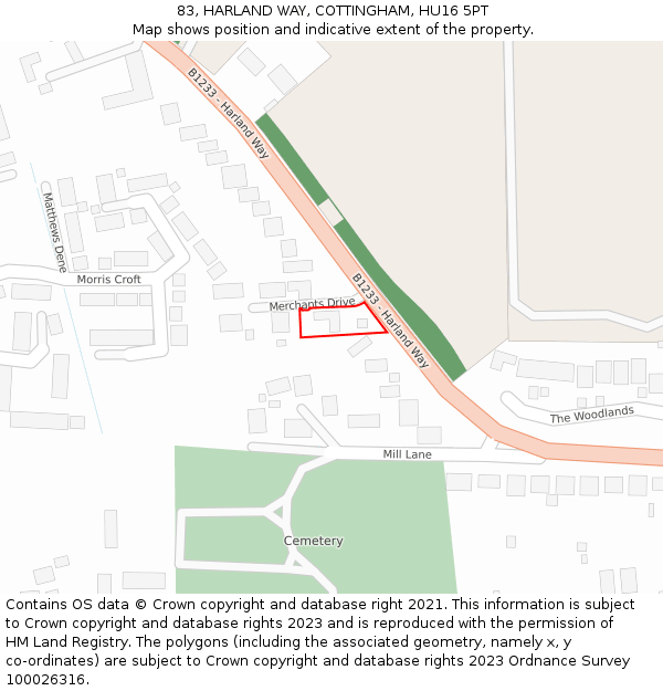 83, HARLAND WAY, COTTINGHAM, HU16 5PT: Location map and indicative extent of plot