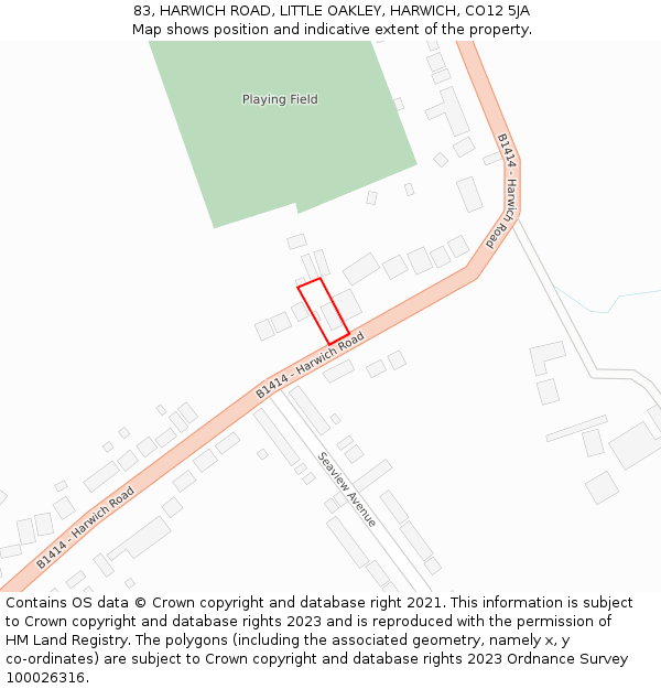 83, HARWICH ROAD, LITTLE OAKLEY, HARWICH, CO12 5JA: Location map and indicative extent of plot