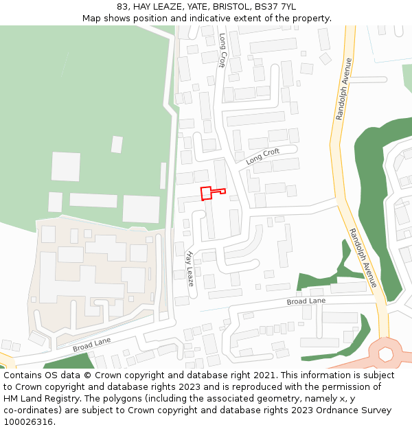 83, HAY LEAZE, YATE, BRISTOL, BS37 7YL: Location map and indicative extent of plot