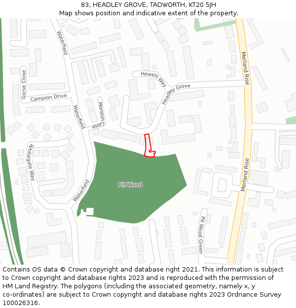 83, HEADLEY GROVE, TADWORTH, KT20 5JH: Location map and indicative extent of plot