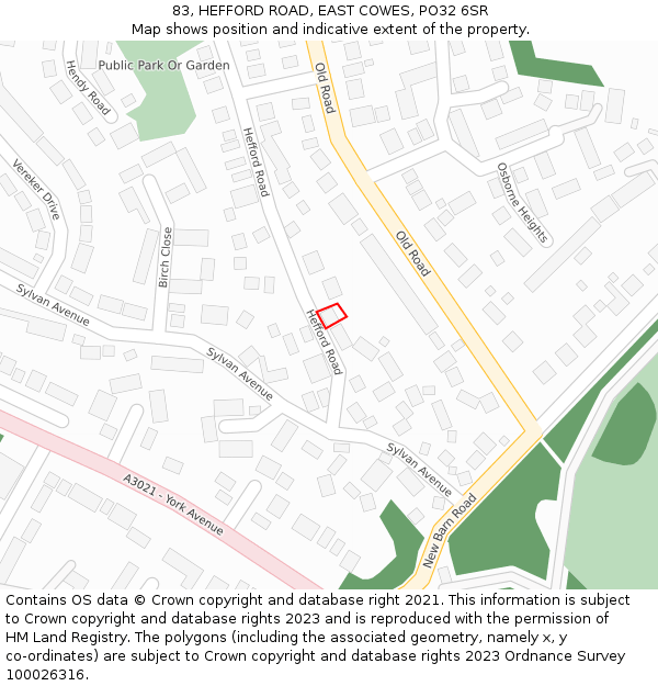 83, HEFFORD ROAD, EAST COWES, PO32 6SR: Location map and indicative extent of plot