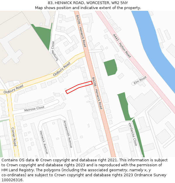 83, HENWICK ROAD, WORCESTER, WR2 5NY: Location map and indicative extent of plot