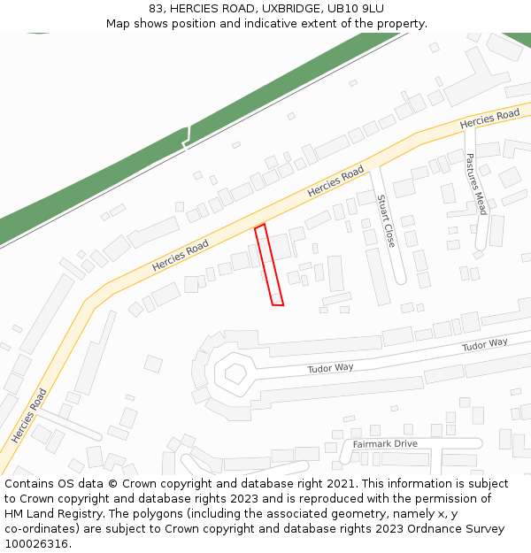 83, HERCIES ROAD, UXBRIDGE, UB10 9LU: Location map and indicative extent of plot