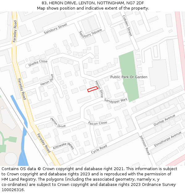 83, HERON DRIVE, LENTON, NOTTINGHAM, NG7 2DF: Location map and indicative extent of plot