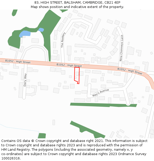 83, HIGH STREET, BALSHAM, CAMBRIDGE, CB21 4EP: Location map and indicative extent of plot