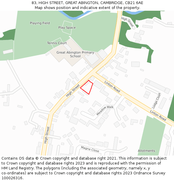 83, HIGH STREET, GREAT ABINGTON, CAMBRIDGE, CB21 6AE: Location map and indicative extent of plot