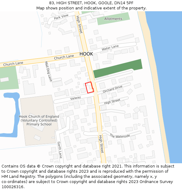 83, HIGH STREET, HOOK, GOOLE, DN14 5PF: Location map and indicative extent of plot