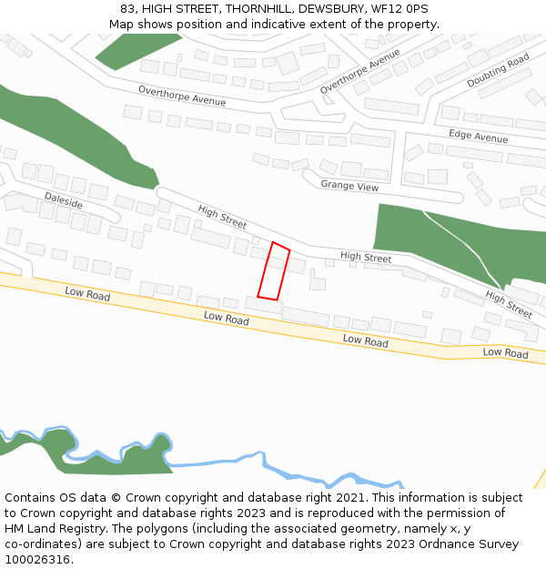 83, HIGH STREET, THORNHILL, DEWSBURY, WF12 0PS: Location map and indicative extent of plot