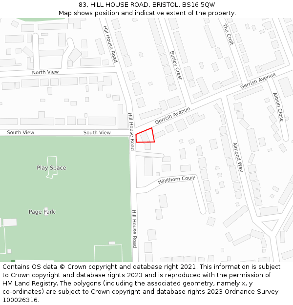 83, HILL HOUSE ROAD, BRISTOL, BS16 5QW: Location map and indicative extent of plot