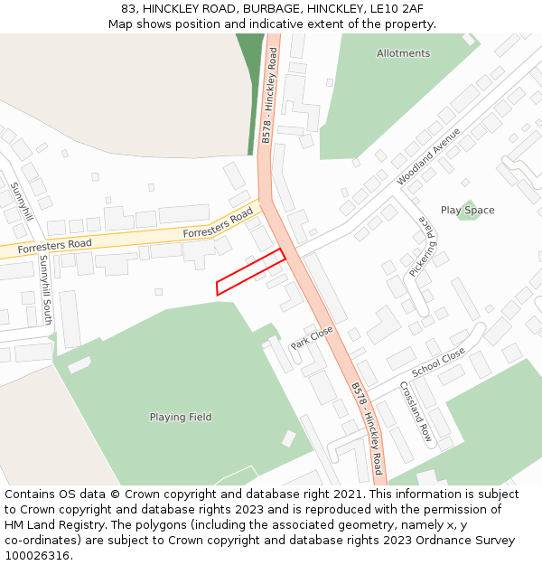 83, HINCKLEY ROAD, BURBAGE, HINCKLEY, LE10 2AF: Location map and indicative extent of plot