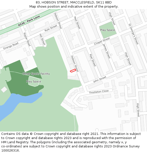 83, HOBSON STREET, MACCLESFIELD, SK11 8BD: Location map and indicative extent of plot