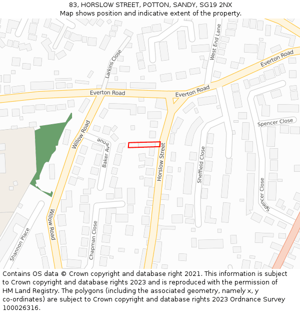 83, HORSLOW STREET, POTTON, SANDY, SG19 2NX: Location map and indicative extent of plot