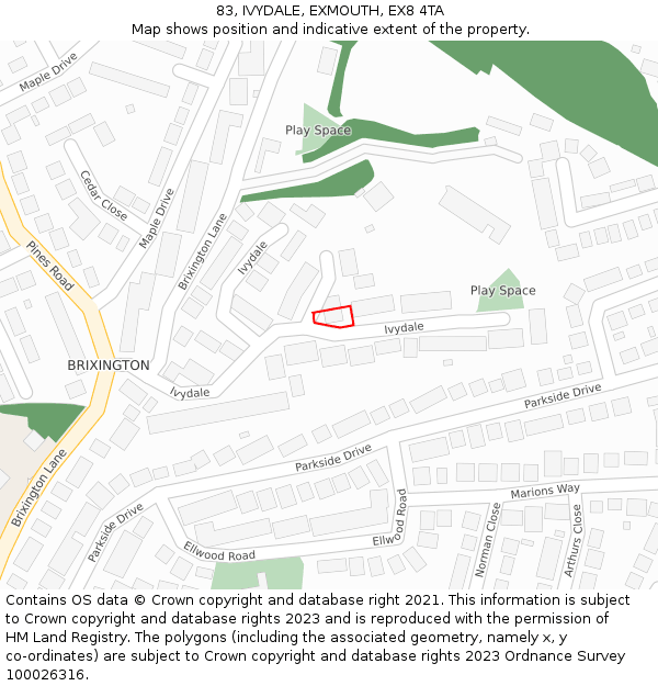 83, IVYDALE, EXMOUTH, EX8 4TA: Location map and indicative extent of plot