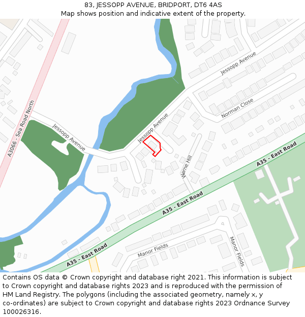 83, JESSOPP AVENUE, BRIDPORT, DT6 4AS: Location map and indicative extent of plot