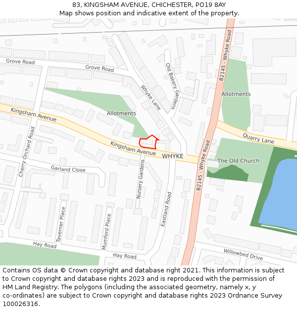 83, KINGSHAM AVENUE, CHICHESTER, PO19 8AY: Location map and indicative extent of plot