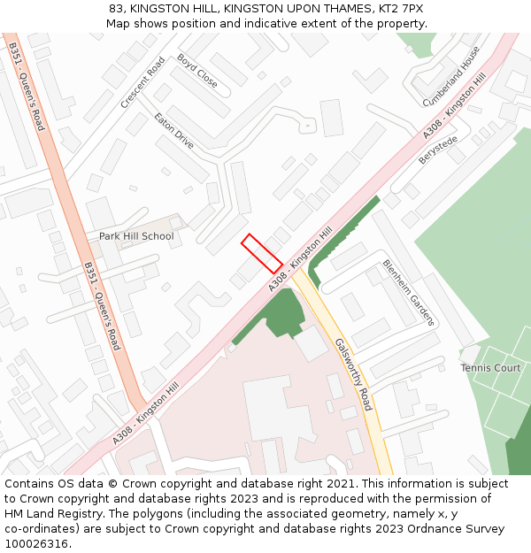 83, KINGSTON HILL, KINGSTON UPON THAMES, KT2 7PX: Location map and indicative extent of plot