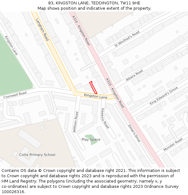 83, KINGSTON LANE, TEDDINGTON, TW11 9HE: Location map and indicative extent of plot