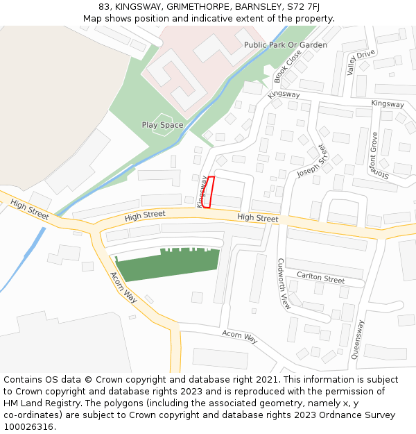 83, KINGSWAY, GRIMETHORPE, BARNSLEY, S72 7FJ: Location map and indicative extent of plot