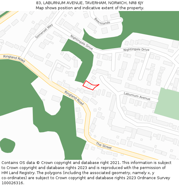 83, LABURNUM AVENUE, TAVERHAM, NORWICH, NR8 6JY: Location map and indicative extent of plot
