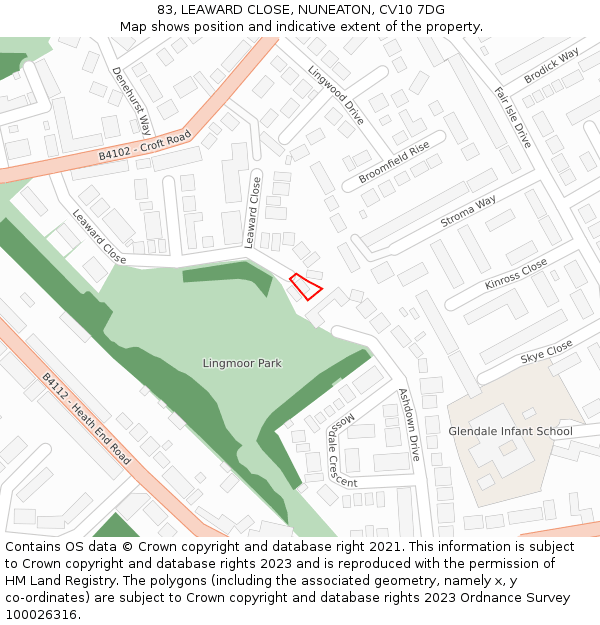 83, LEAWARD CLOSE, NUNEATON, CV10 7DG: Location map and indicative extent of plot