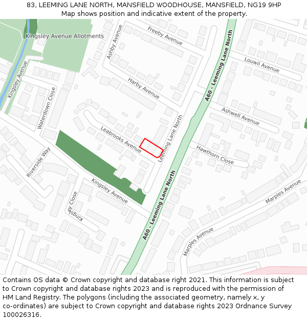 83, LEEMING LANE NORTH, MANSFIELD WOODHOUSE, MANSFIELD, NG19 9HP: Location map and indicative extent of plot