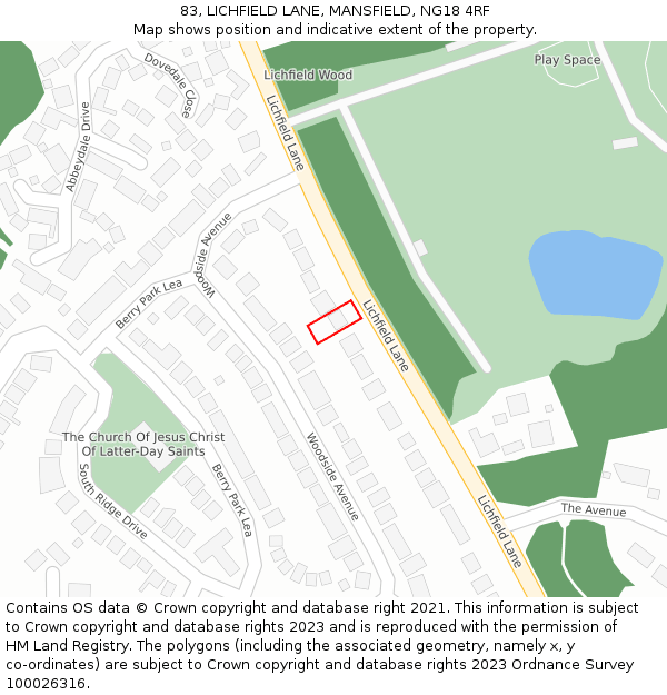 83, LICHFIELD LANE, MANSFIELD, NG18 4RF: Location map and indicative extent of plot