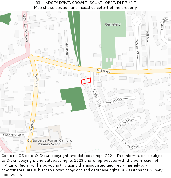 83, LINDSEY DRIVE, CROWLE, SCUNTHORPE, DN17 4NT: Location map and indicative extent of plot