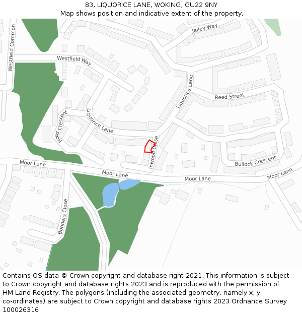 83, LIQUORICE LANE, WOKING, GU22 9NY: Location map and indicative extent of plot