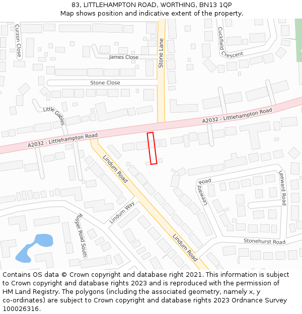 83, LITTLEHAMPTON ROAD, WORTHING, BN13 1QP: Location map and indicative extent of plot