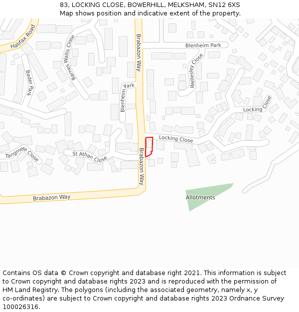 83, LOCKING CLOSE, BOWERHILL, MELKSHAM, SN12 6XS: Location map and indicative extent of plot