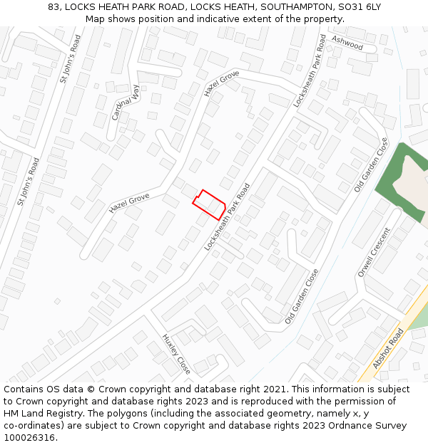 83, LOCKS HEATH PARK ROAD, LOCKS HEATH, SOUTHAMPTON, SO31 6LY: Location map and indicative extent of plot
