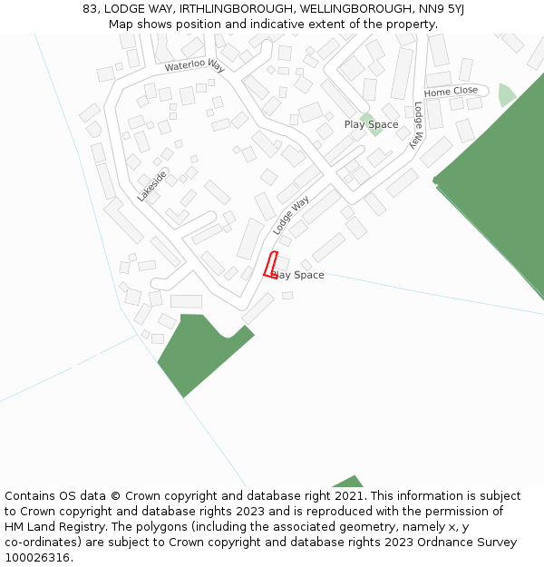 83, LODGE WAY, IRTHLINGBOROUGH, WELLINGBOROUGH, NN9 5YJ: Location map and indicative extent of plot