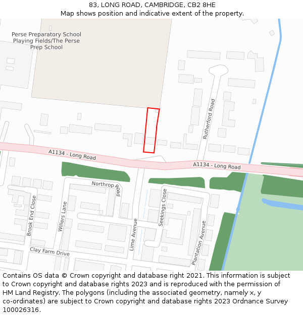 83, LONG ROAD, CAMBRIDGE, CB2 8HE: Location map and indicative extent of plot