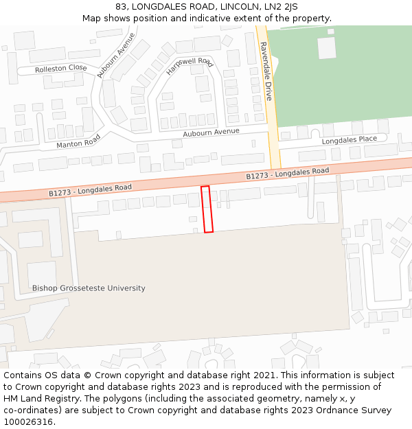 83, LONGDALES ROAD, LINCOLN, LN2 2JS: Location map and indicative extent of plot