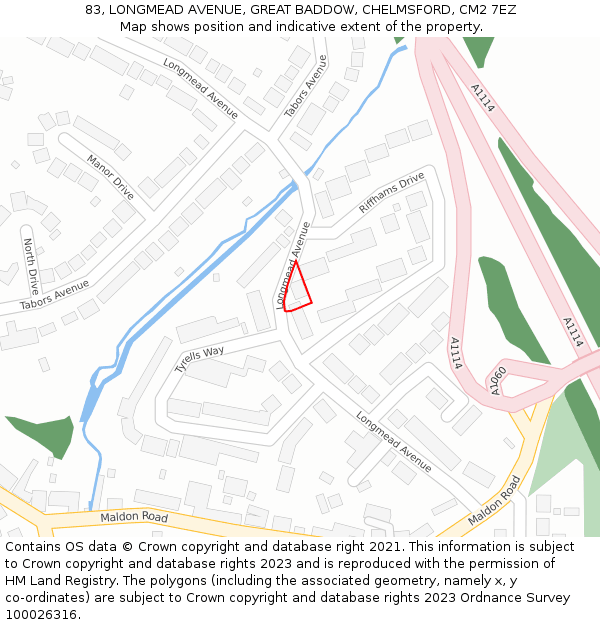 83, LONGMEAD AVENUE, GREAT BADDOW, CHELMSFORD, CM2 7EZ: Location map and indicative extent of plot