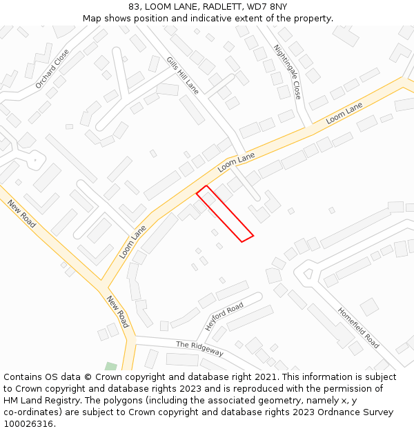 83, LOOM LANE, RADLETT, WD7 8NY: Location map and indicative extent of plot