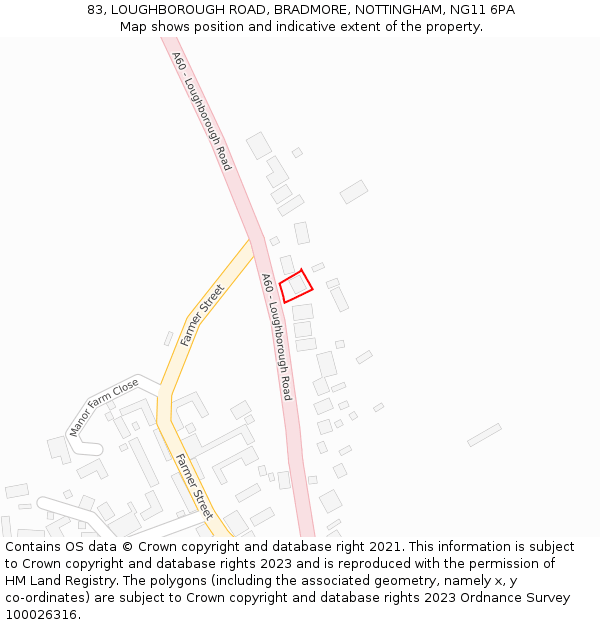 83, LOUGHBOROUGH ROAD, BRADMORE, NOTTINGHAM, NG11 6PA: Location map and indicative extent of plot