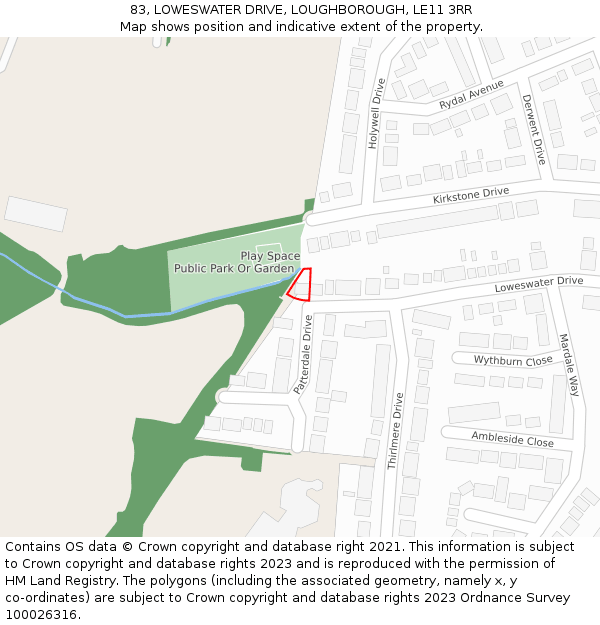 83, LOWESWATER DRIVE, LOUGHBOROUGH, LE11 3RR: Location map and indicative extent of plot