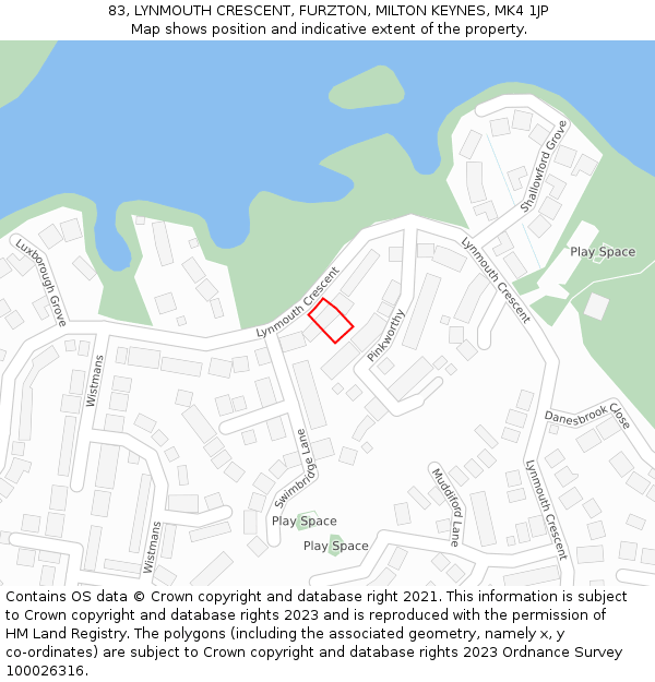 83, LYNMOUTH CRESCENT, FURZTON, MILTON KEYNES, MK4 1JP: Location map and indicative extent of plot