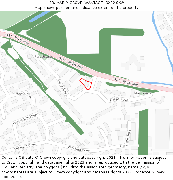 83, MABLY GROVE, WANTAGE, OX12 9XW: Location map and indicative extent of plot