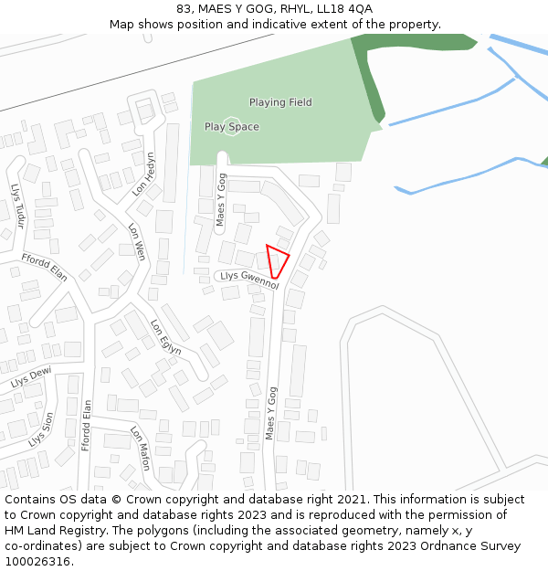 83, MAES Y GOG, RHYL, LL18 4QA: Location map and indicative extent of plot